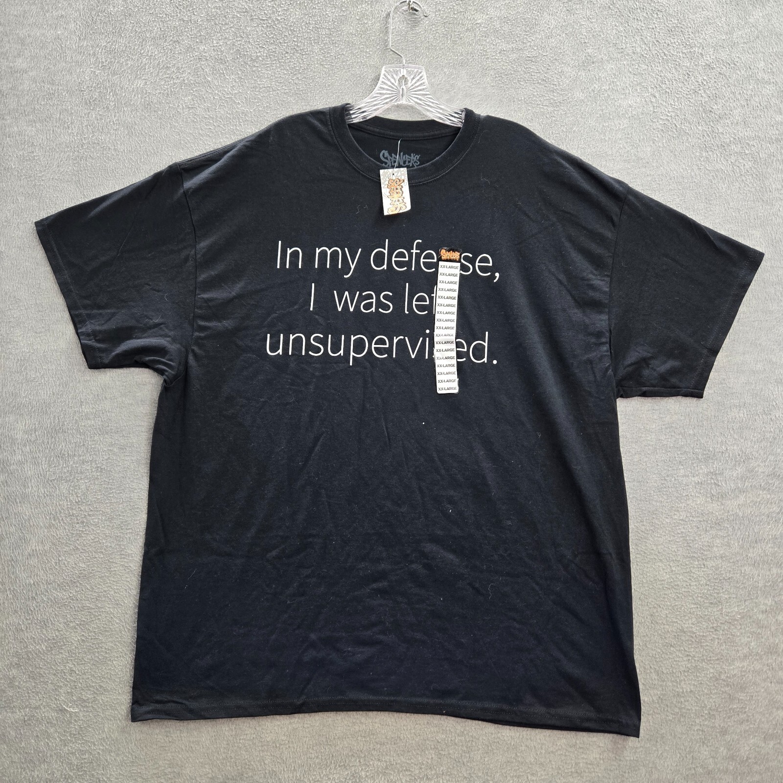 Spencers Men Shirt 2XL Black Logo In My Defense I Was Left Unsupervised Tee NWT gallery