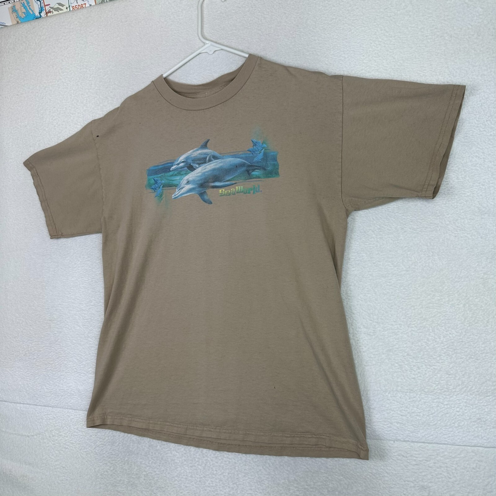 Seaworld T Shirt Men's Large Dolphins Short Sleeve Crewneck Brown Tultex Cotton gallery