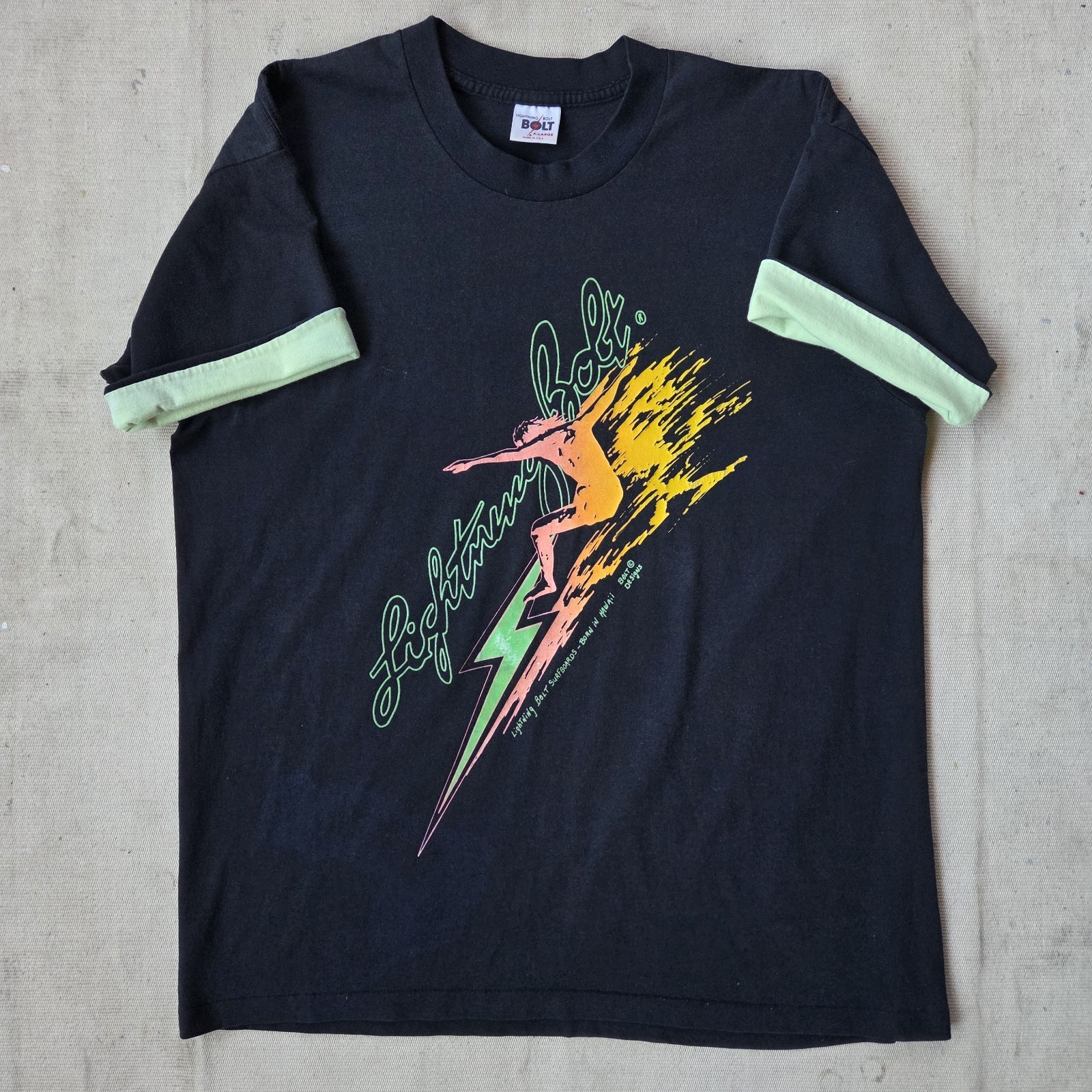 Vintage 90s Lightning Bolt Shirt XL Surf Beach Skate Neon