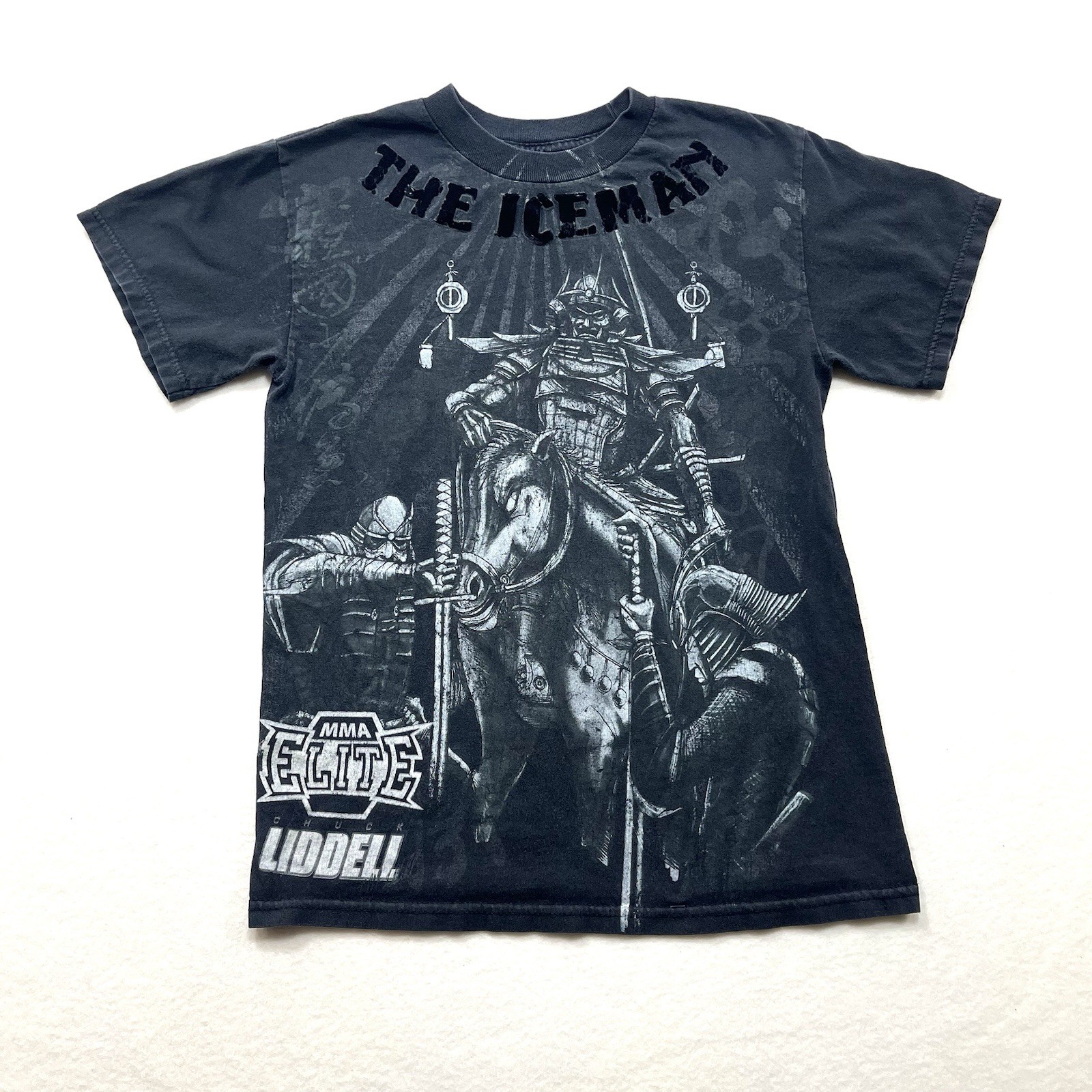 Mens S Chuck Liddell MMA Fighter Elite Iceman Grunge T-Shirt Faded Black Grunge gallery