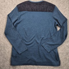 Bugatchi Uomo Shirt Mens Medium Blue Long Sleeve Quilted Shoulder Pocket Tee
