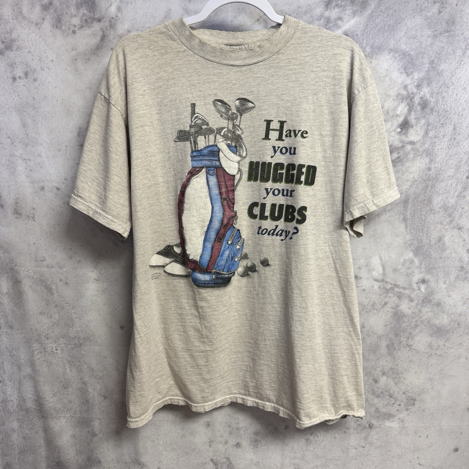Vintage 90s Tultex Golf Shirt XL Grey Have You Hugged Your Clubs Today Tee gallery