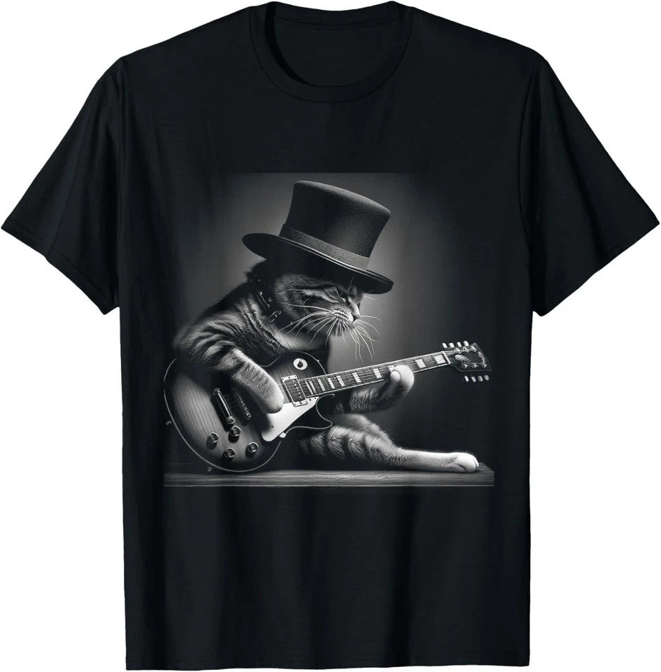 Cat Playing Guitar - Funny Rock Music Guitar Cat T-Shirt gallery
