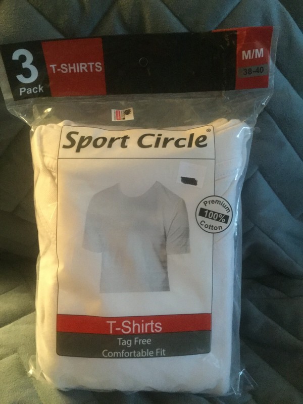 SPORT CIRCLE MEN’S *MEDIUM 38-40* 3 PACK PLAIN WHITE T-SHIRTS TAG FREE COTTON