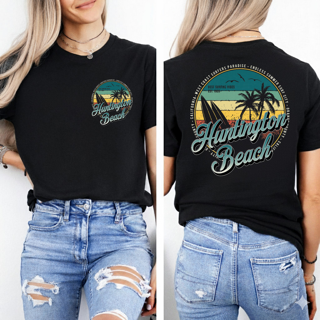 2 Sided Huntington Beach Surf City California Vintage Badge T-Shirt gallery