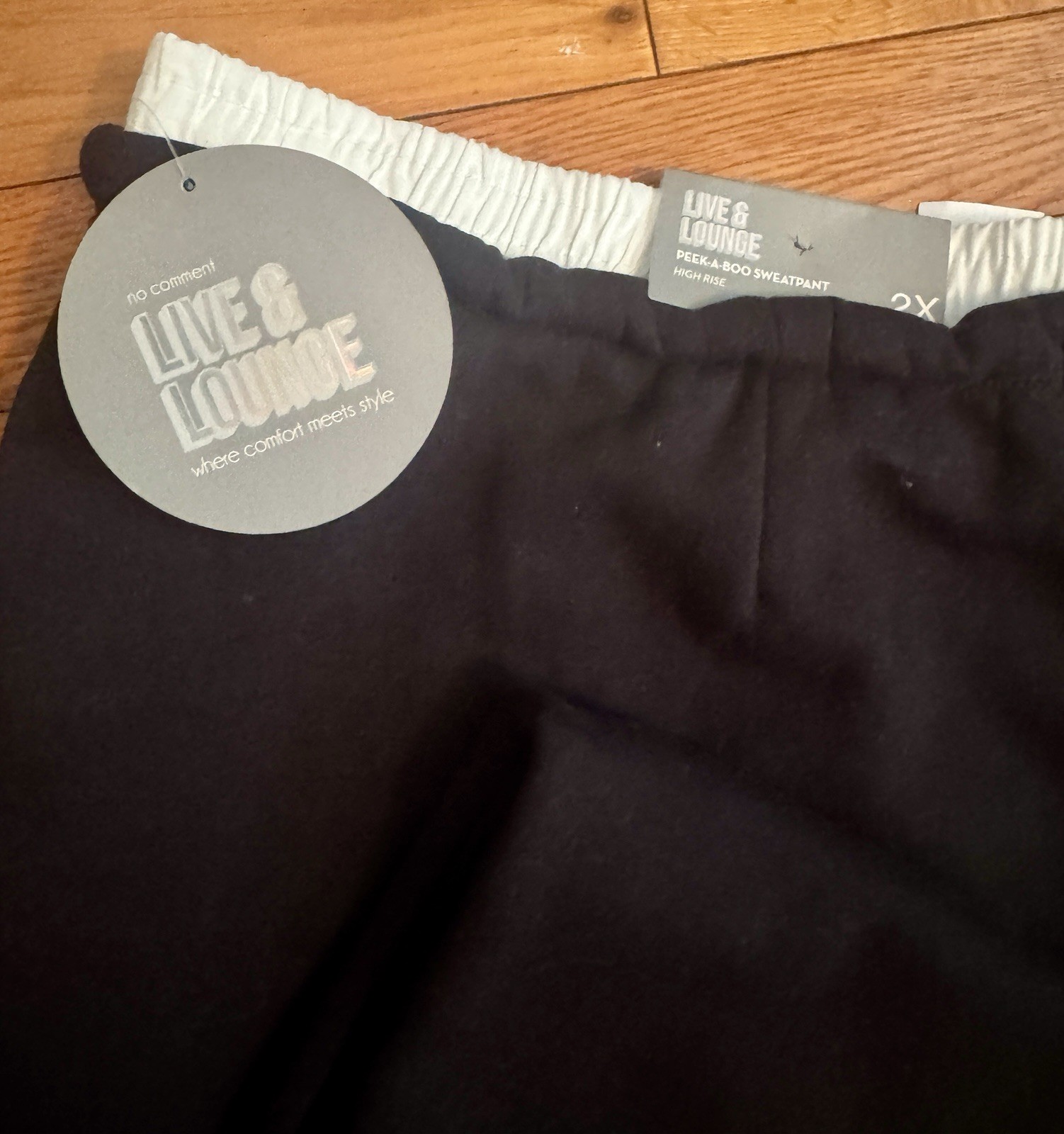 NWT No Comment Plus Relaxed Fit, High Rise Peek-A-Boo Sweatpants, Black Size 2X gallery