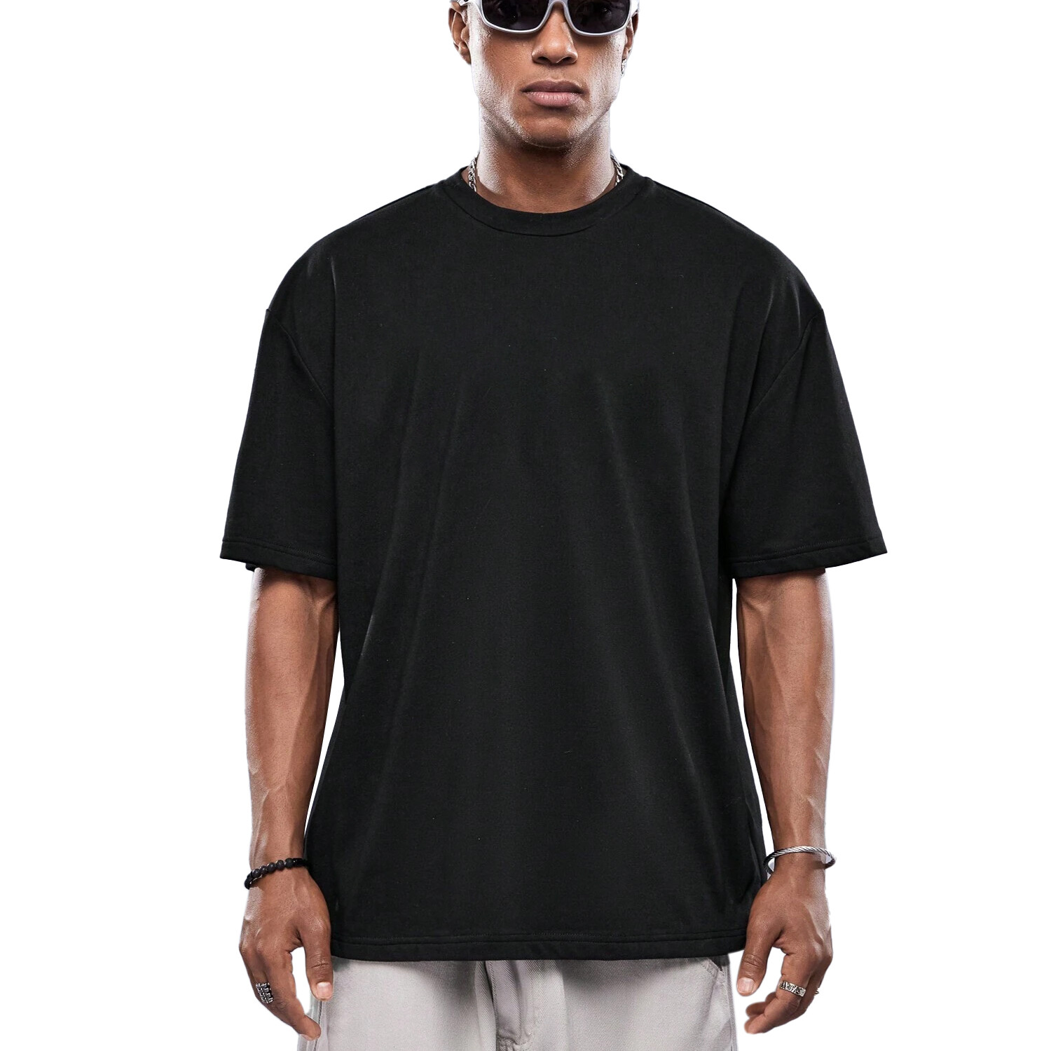New Men's Heavy Short Sleeves Cotton Plain Crew Neck T-Shirt Casual Black M-XL gallery