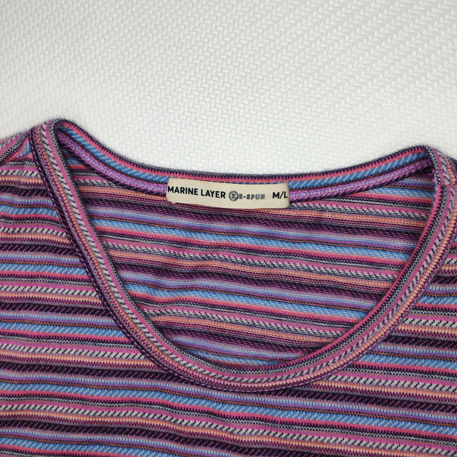 Marine Layer Men's Re-Spun Crew T-Shirt M/L Multicolored Striped Stretch Crew gallery