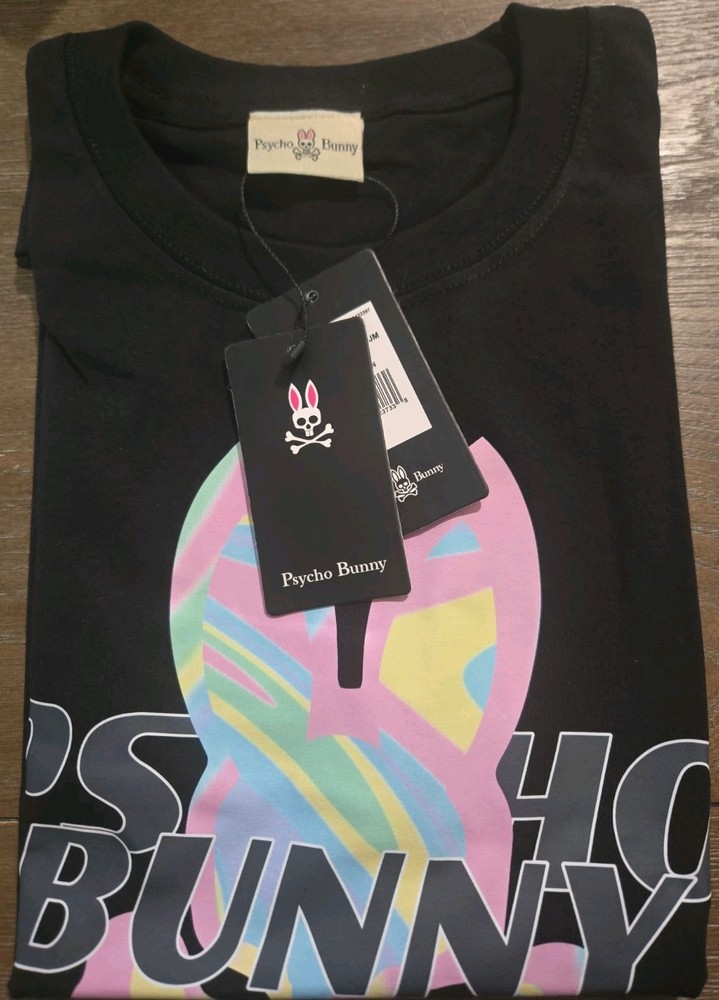 Psycho Bunny Milos Graphic Tee Pima Cotton Black Graphic Logo M Short Sleeve