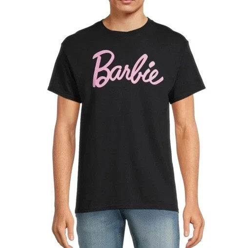 NEW BARBIE Pink Text Spell-Out Men’s Black Short Sleeve T-Shirt Size XL gallery