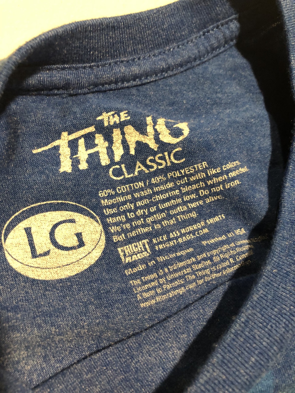The Thing Drew Struzan graphic art size LG blue tshirt Fright Rags scifi horror gallery