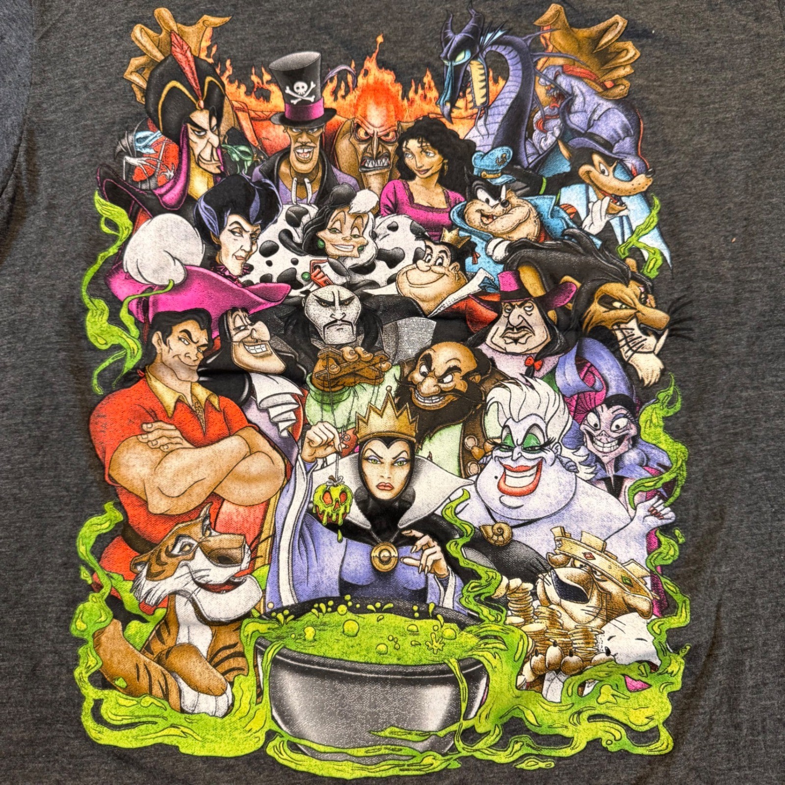Disney Villains Graphic T-Shirt Charcoal Grey Maleficent Ursula Gaston Men Sz XL gallery