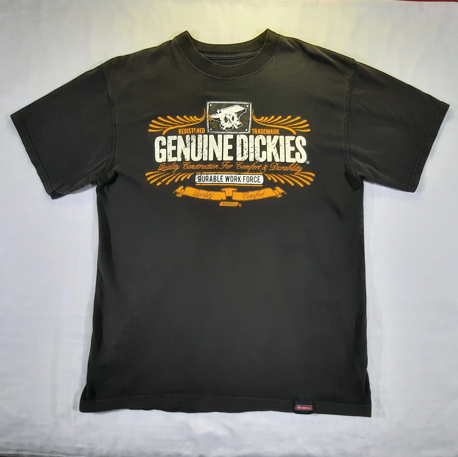 Genuine Dickies T-Shirt Mens L 42 44 Black Round Neck Work Force Graphic Tee