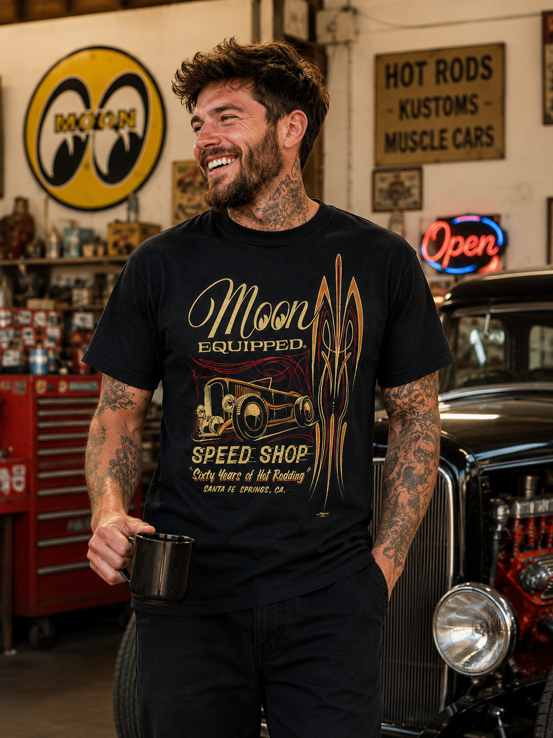 Men's Mooneyes Hot Rod Speed Shop Black Cotton T-Shirt MQT075BK gallery