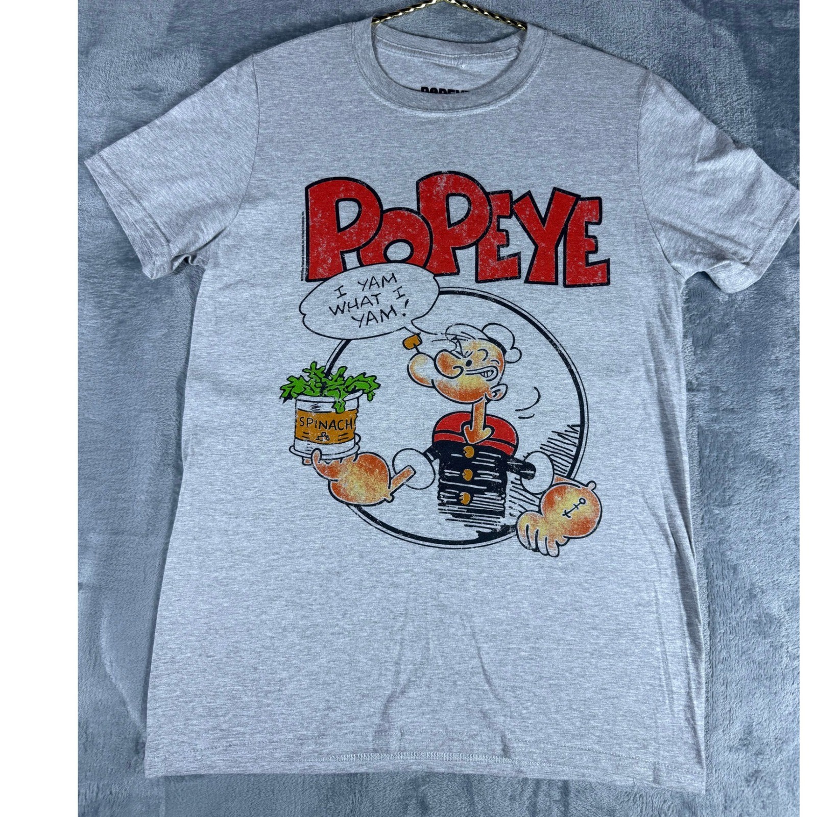 Popeye the Sailor Man Mens Small Heather Gray Graphic T-Shirt I Yam What I Yam