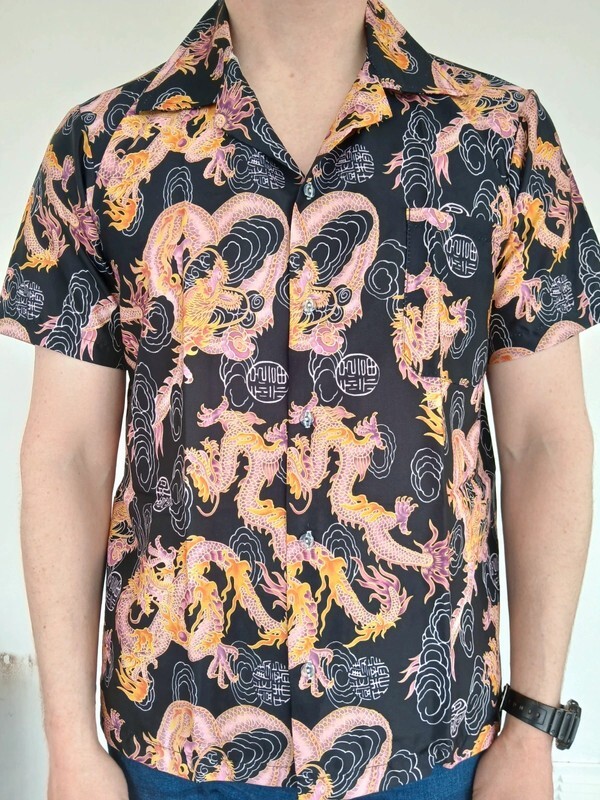 Mens Orange Pink Dragon Black Short Sleeve Hawaiian T Shirt Summer Holiday Large gallery