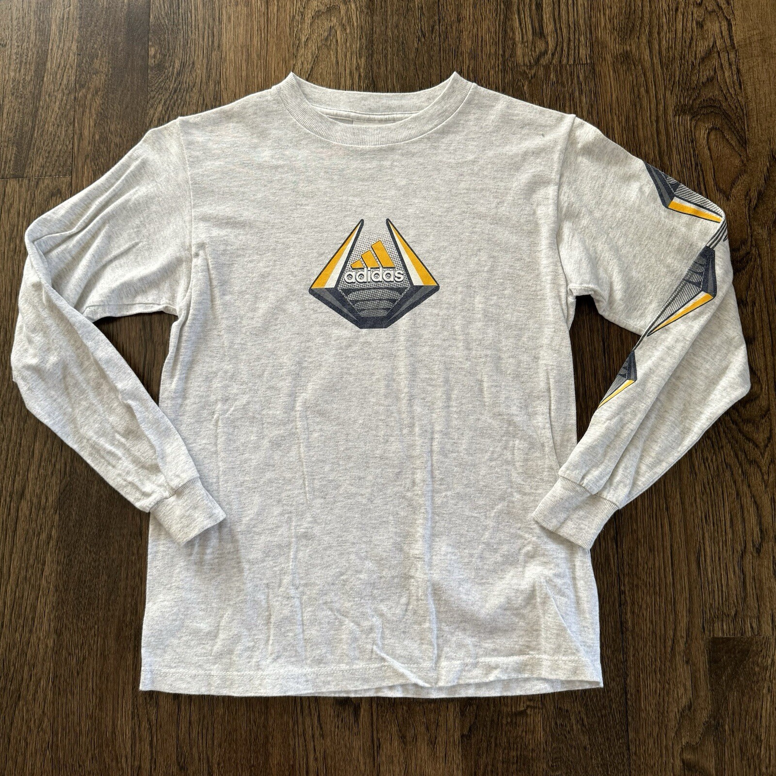 Adidas Vintage 2000’s Boys Teens Medium T-Shirt Gray Grey LS Adidas Graphic
