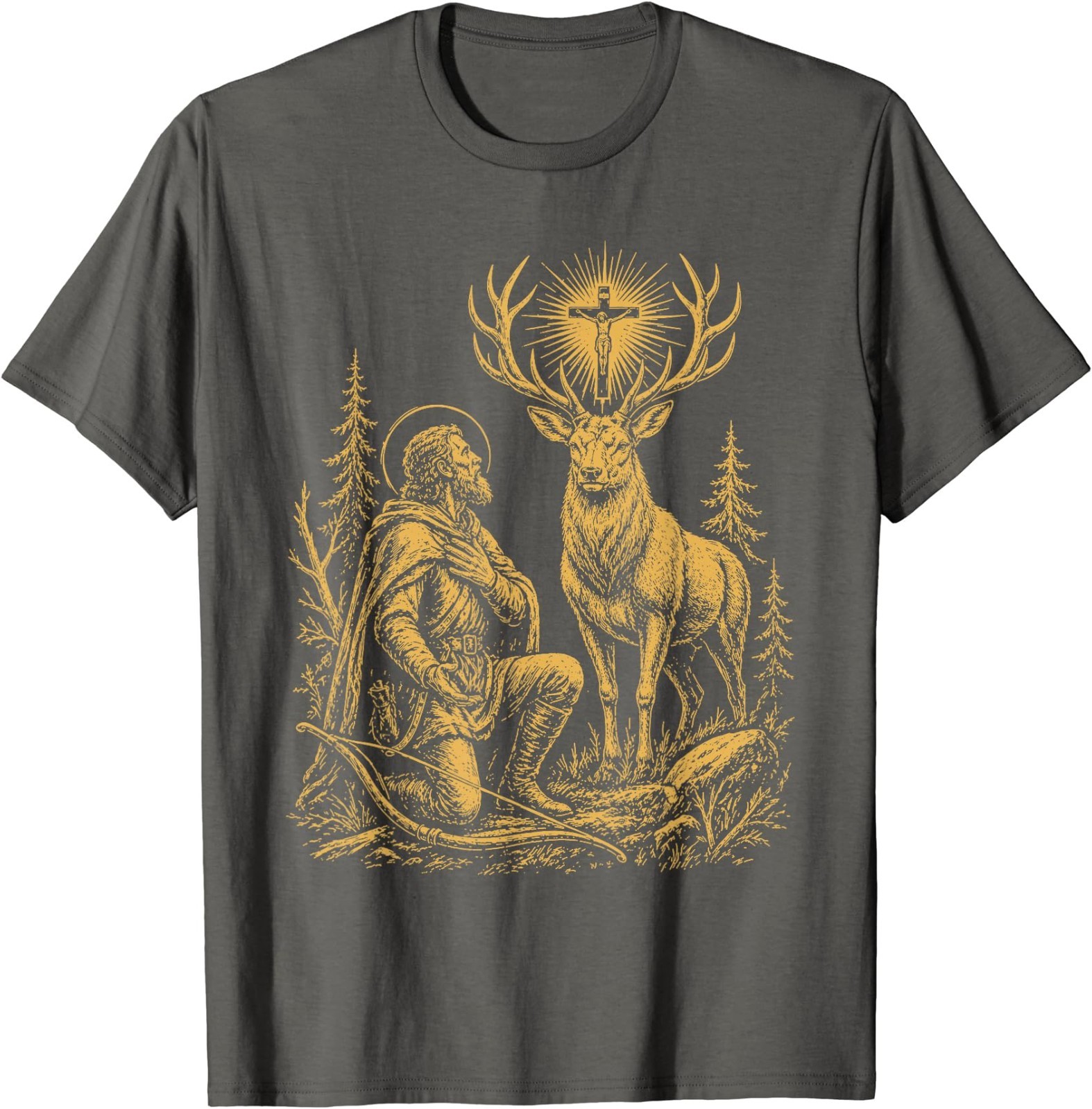 St. Hubert and the Stag Christian Hunter Vision Art T-Shirt gallery