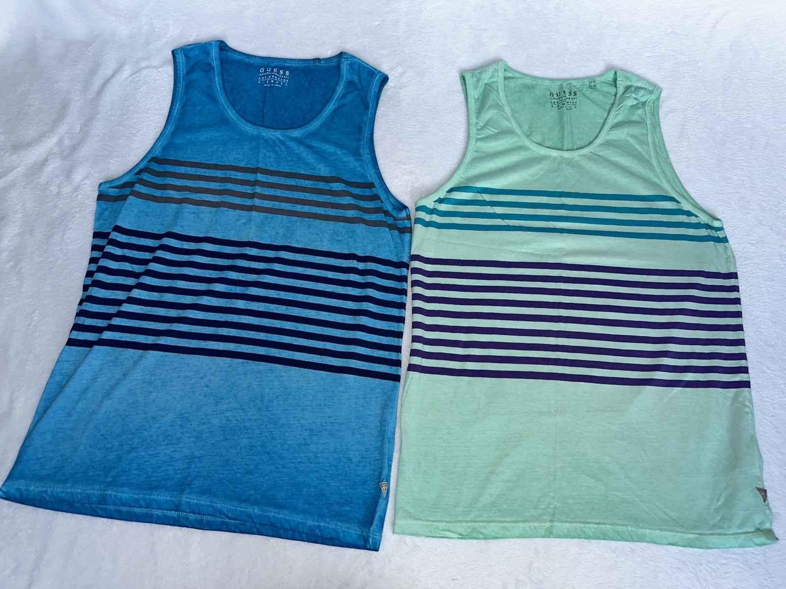 Guess Mens Tank Top Lot of 2 XS Blue Teal Striped Sleeveless Shirt Urban Muscle gallery