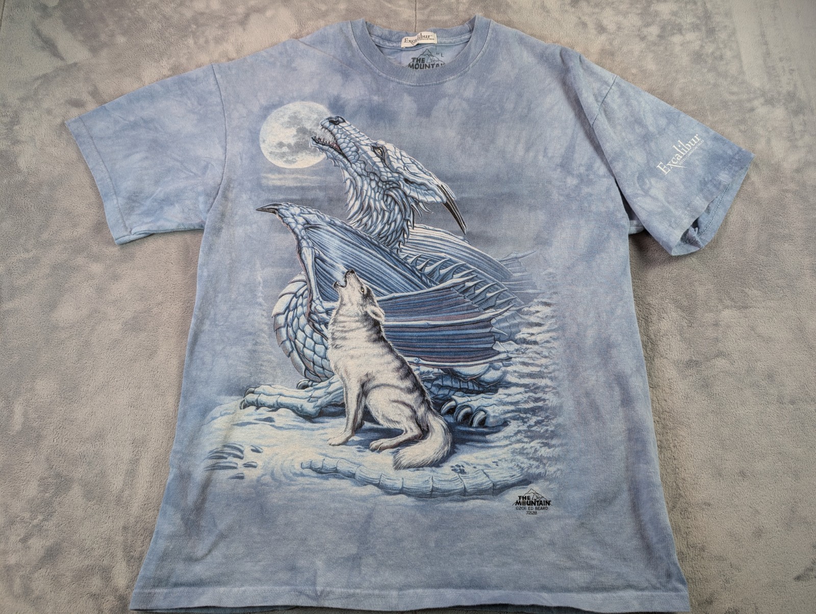 Excalibur Casino The Mountain Wolf Dragon Shirt Sz L Blue Tie Dye Stain Ice Age