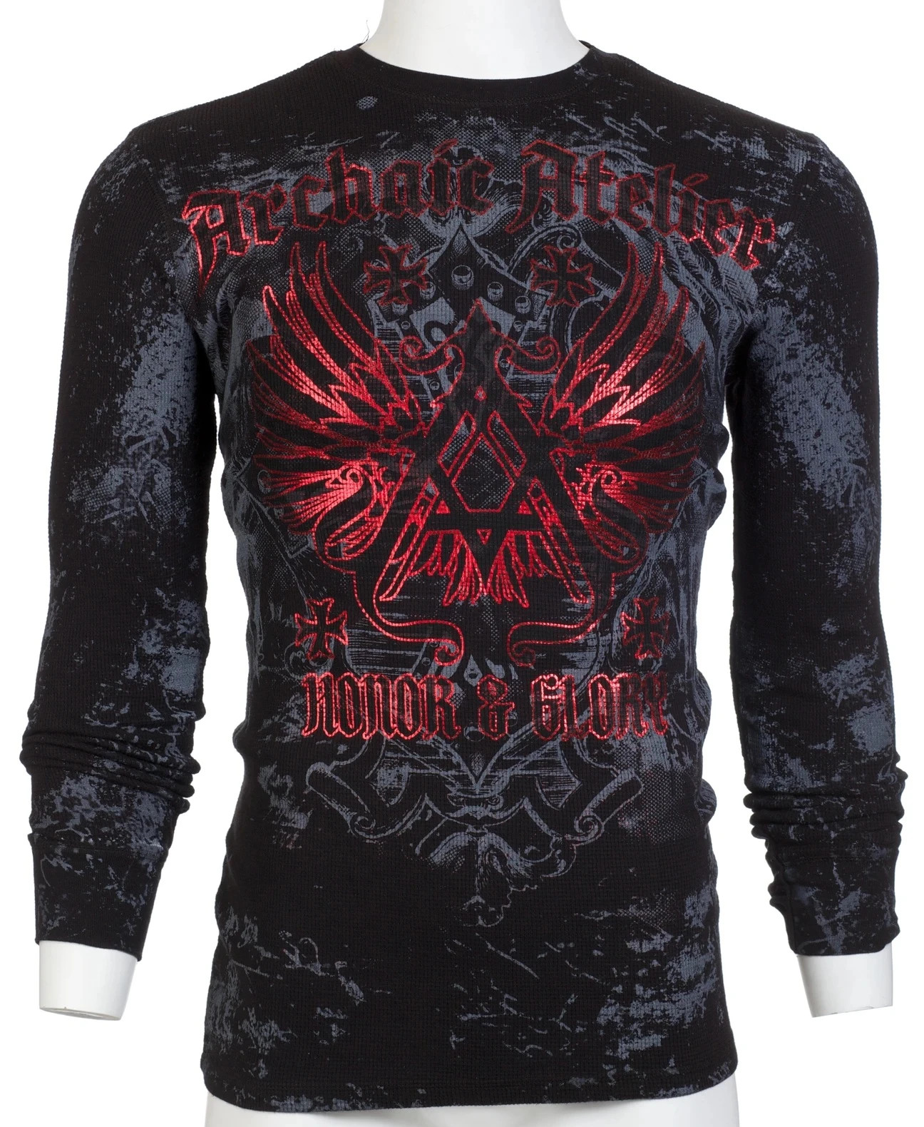 ARCHAIC by AFFLICTION Men's Long Sleeve THERMAL Shirt ACHILLES Biker Black $58 gallery