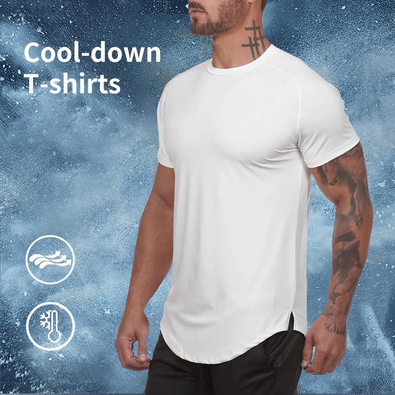 Mens Gym Workout Slim Fit Short Sleeve T-Shirt Cotton Performance Athletic Sh... gallery