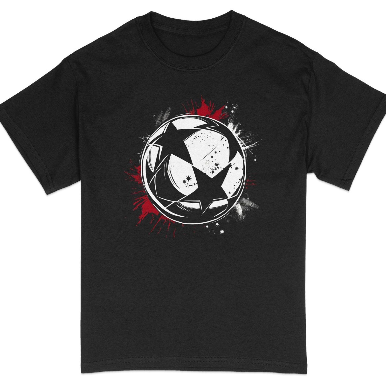 Abstract Star Circle Grunge Print T-Shirt, Artistic Black and Red Tee, Unisex#26 gallery