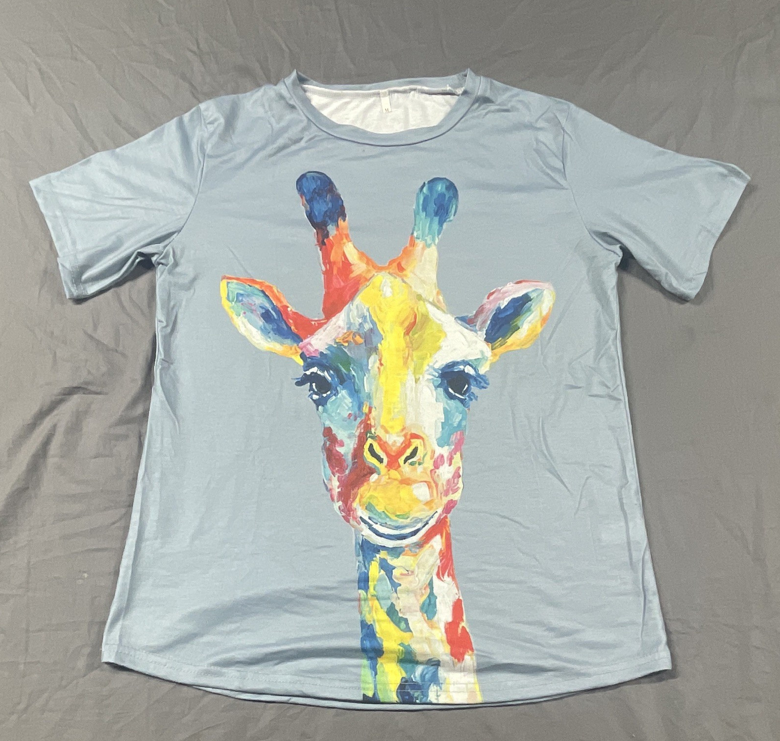 Unisex Adult Blue Graphic Giraffe Animal Print Short Sleeve Crew Neck T-Shirt M gallery