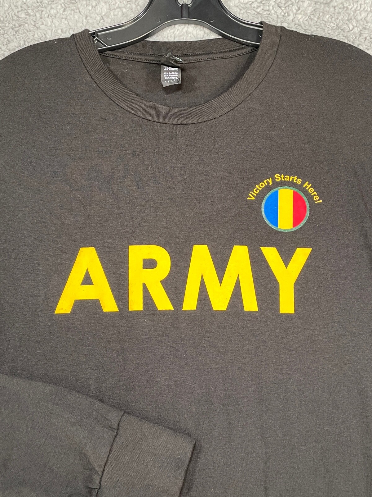 District Perfect Tri Black Crew Neck T Shirt STAY ARMY VICTORY Graphic Size M gallery