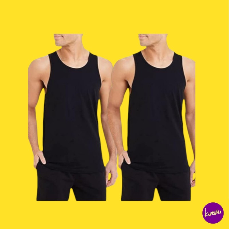 ZRWASKA Men’s 100% Cotton Tank Tops, 2 Pack, Black, UK XL | EU 54 | US XL
