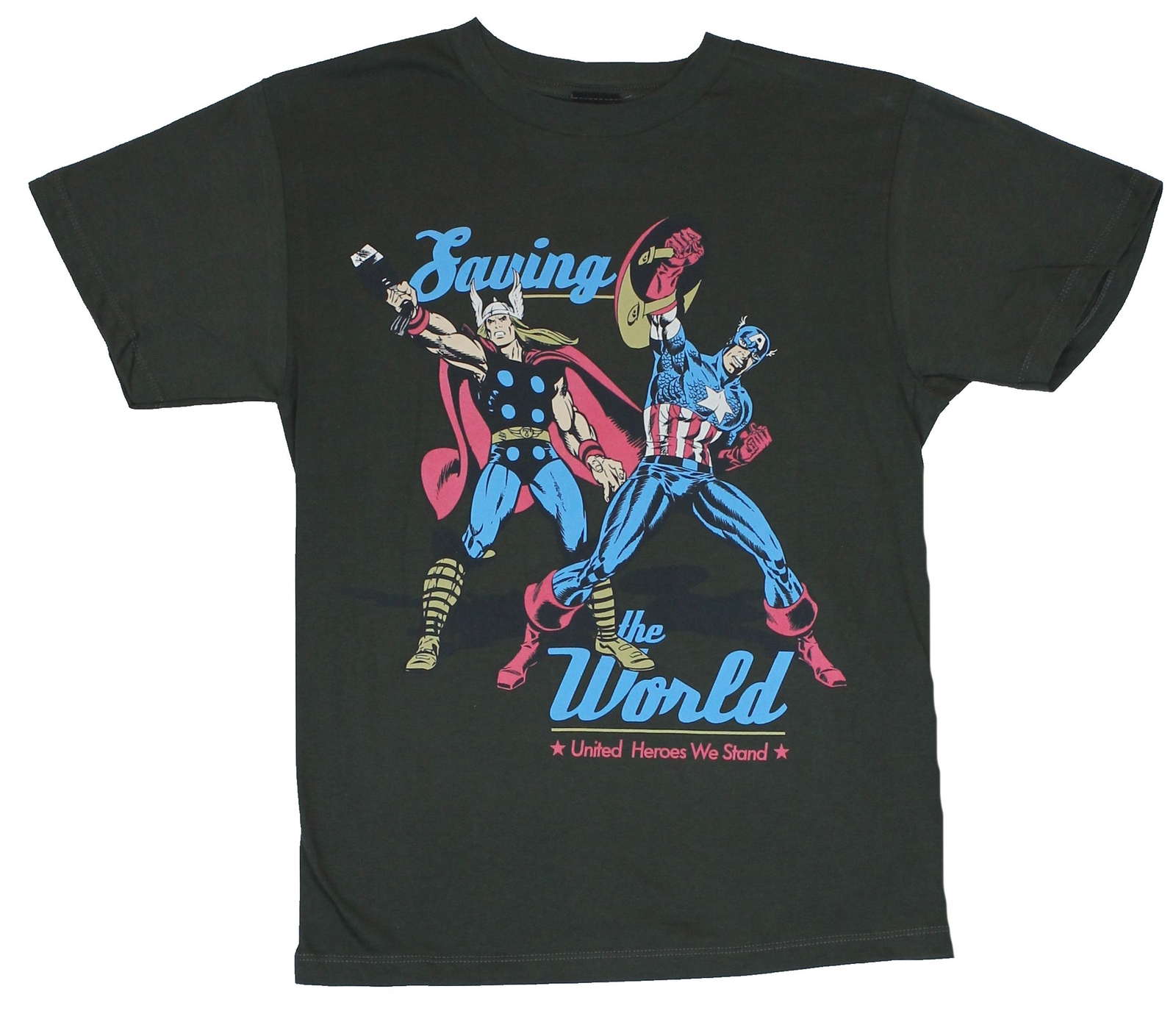 The Avengers Adult New T-Shirt – Saving The World Captain America & Thor Pic