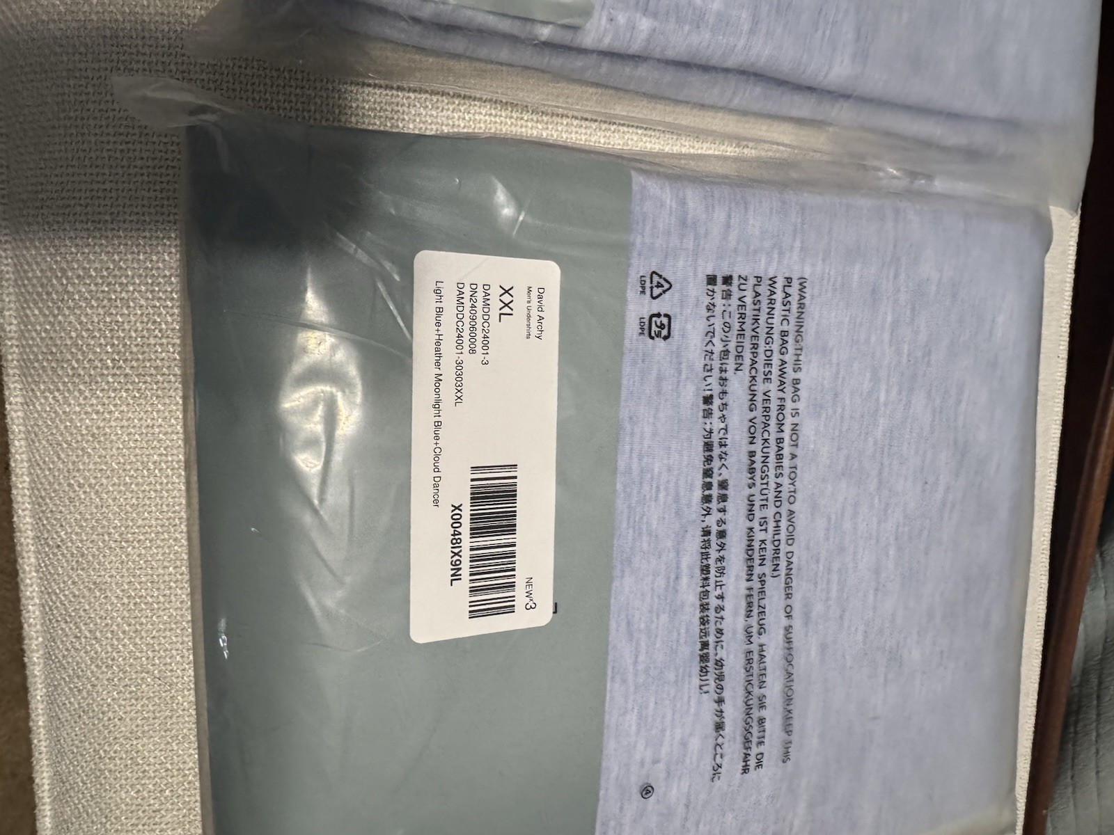 NWT David Archy Undershirt 3 Pack XXL. Light Blue, Heather Blue, and White gallery