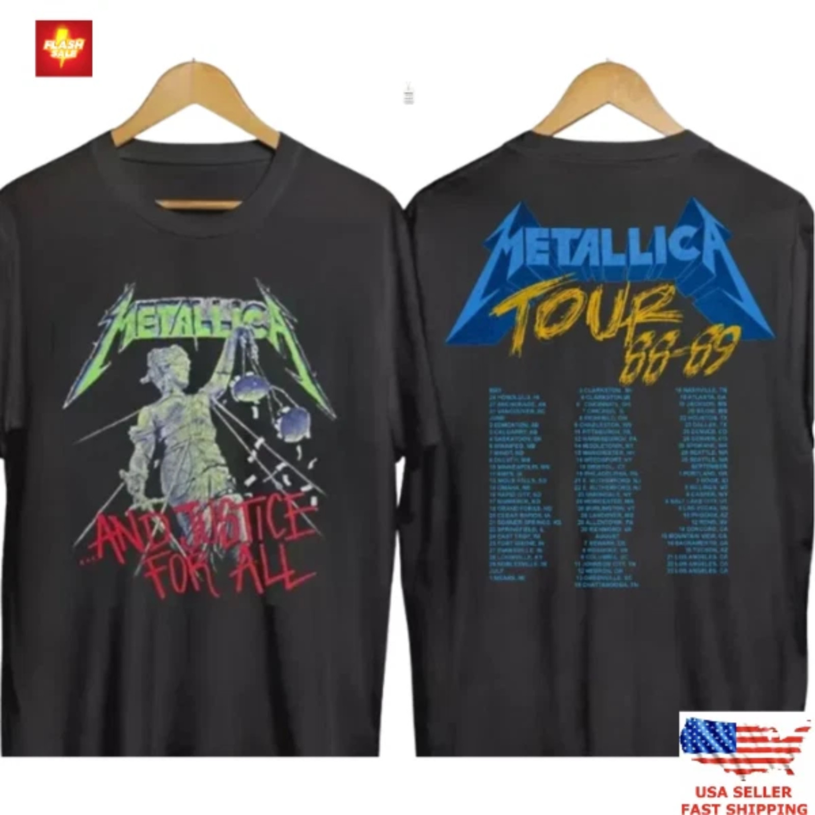 Metallica 1988 Tour Shirt And Justice For All Vintage Band Tee Front Back gallery