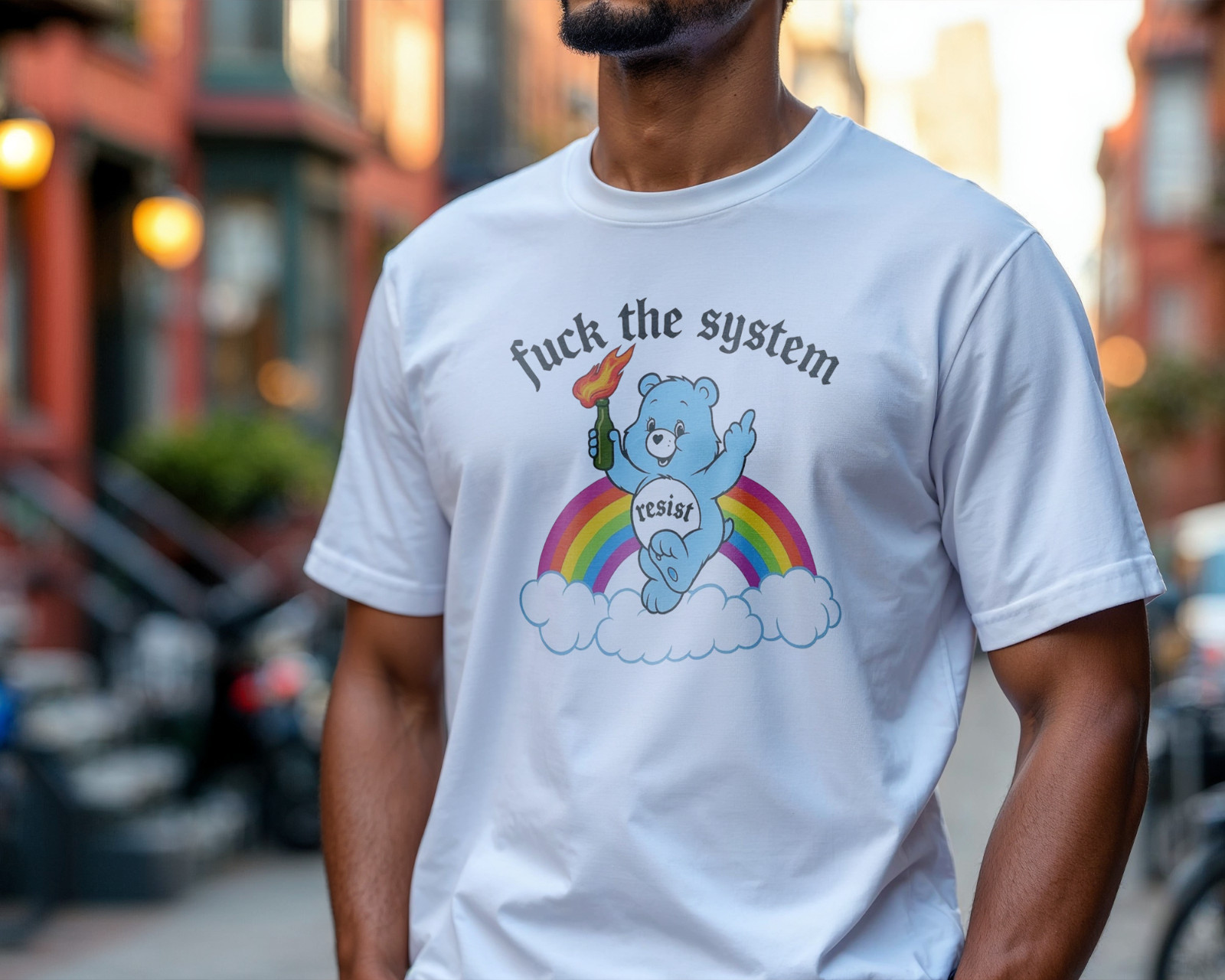 esist with Love Care Bear T-Shirt – Positive Activism Retro Rainbow Tee A498 gallery