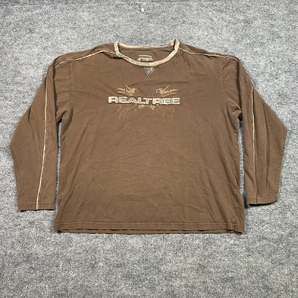 Buckhorn River Realtree Graphic Long Sleeve Shirt Brown Cotton Mens XXL Camo