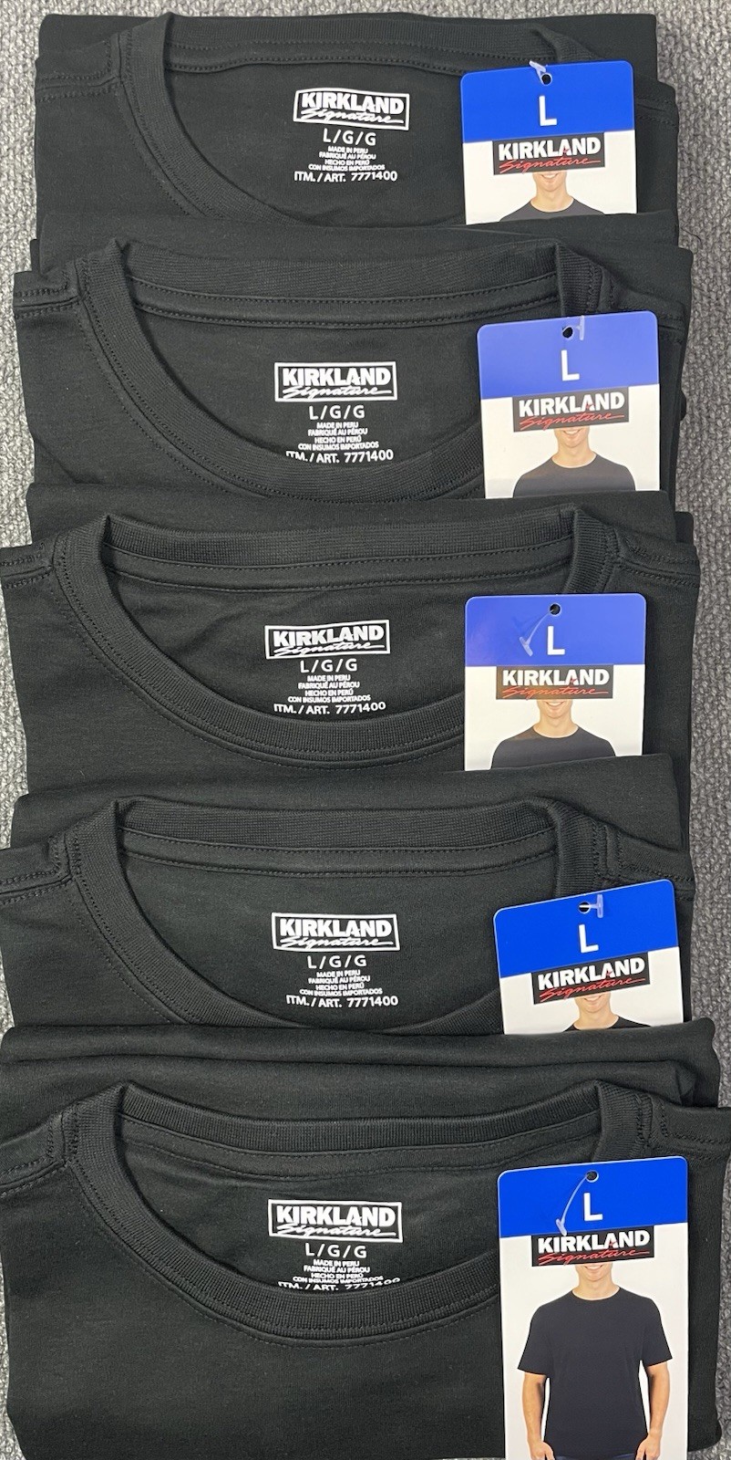 Kirkland Signature Men's Lot of (5) BLACK 100% Pima Tee Pick Size M, L, XL NWT gallery