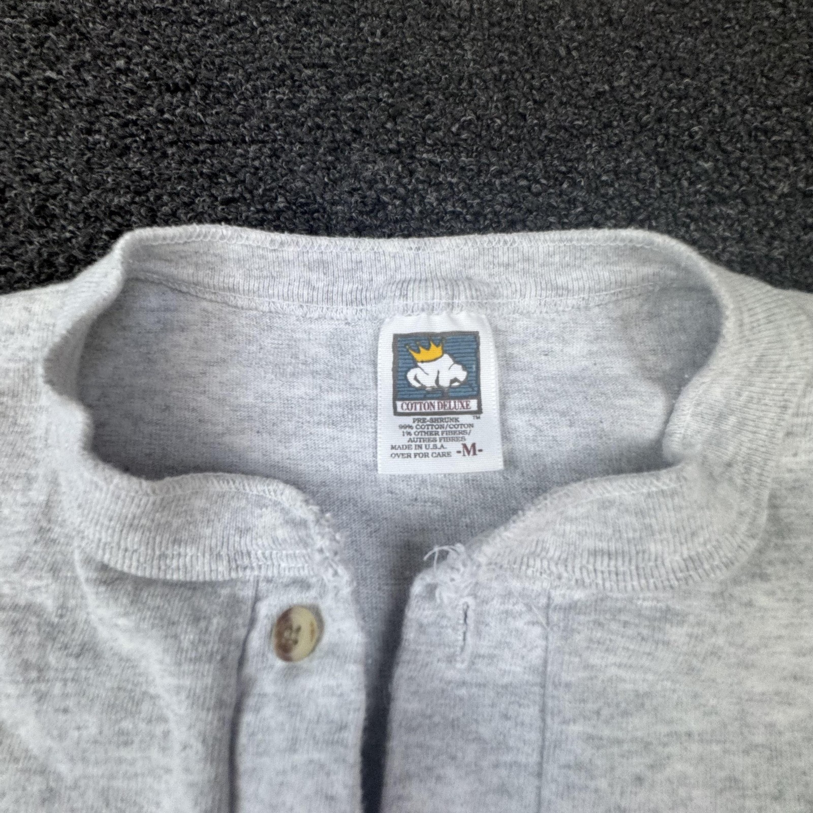 Vtg Cotton Deluxe Shirt Mens M Gray Henley Colorblock Single Stitch T-Shirt gallery