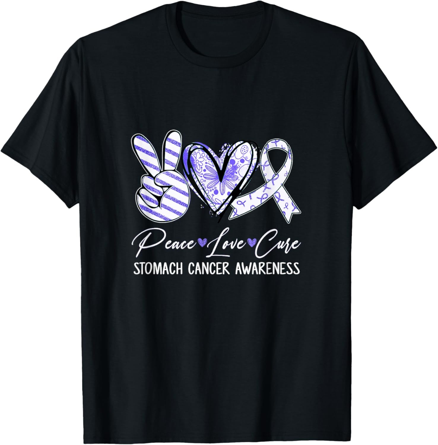 Peace Love Cure Periwinkle Ribbon Stomach Cancer Awareness T-Shirt gallery