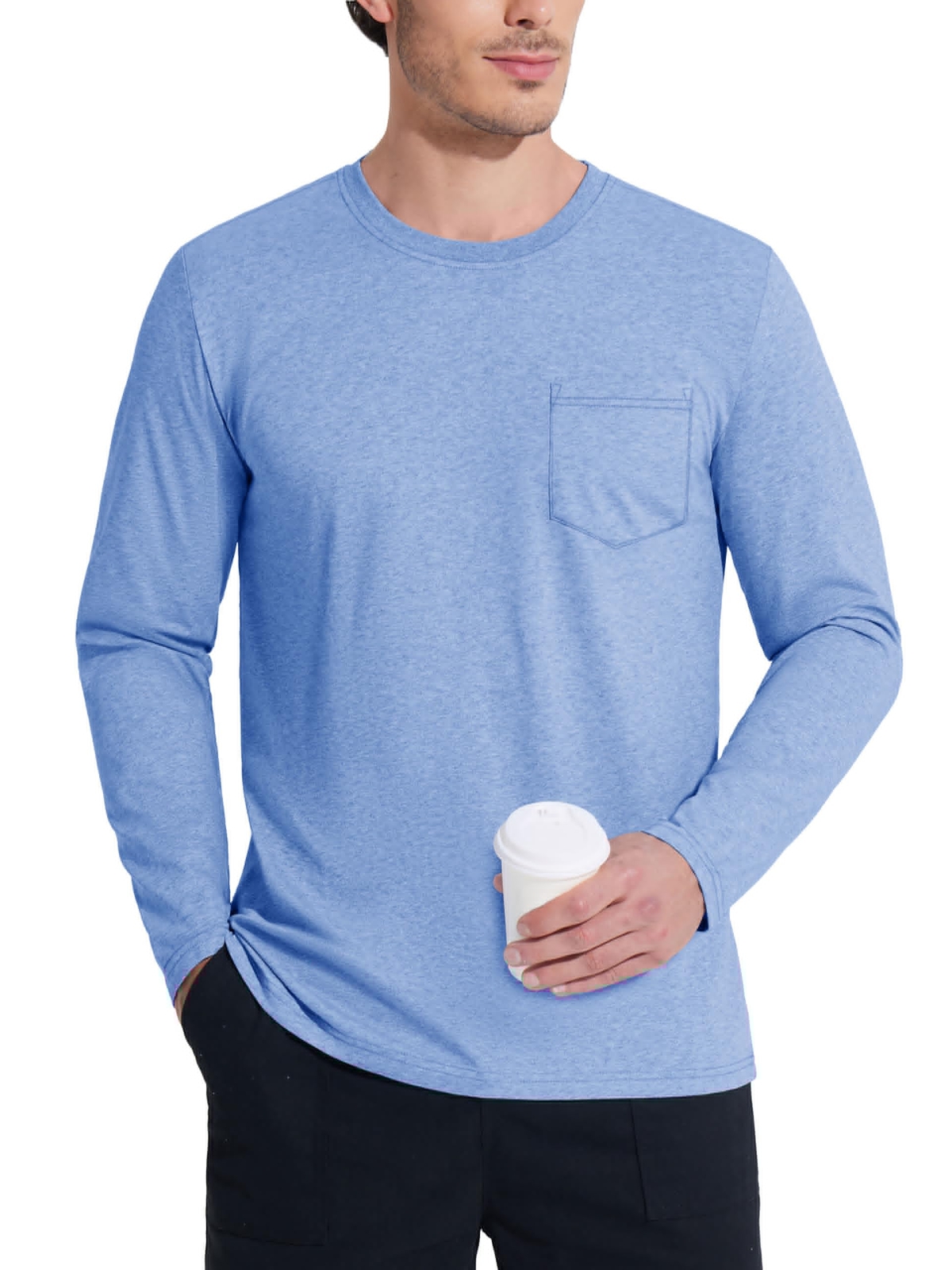 Men's Crew Neck Shirt Long Sleeve Cotton Soft Comfort Lightweight Casual T-Shirt gallery