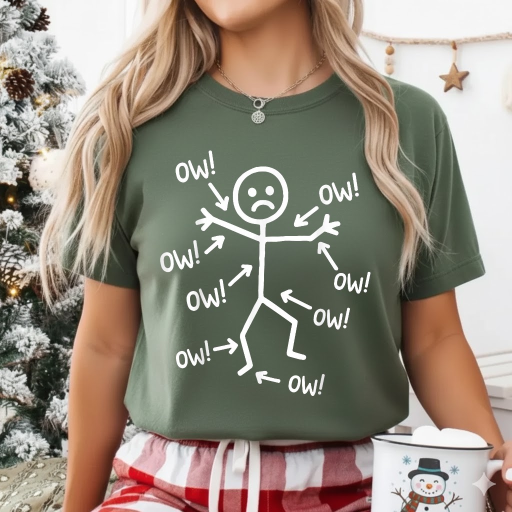 Ow Ow Ow Stick Character Figure Humor Chronic Pain Awareness T-Shirt gallery