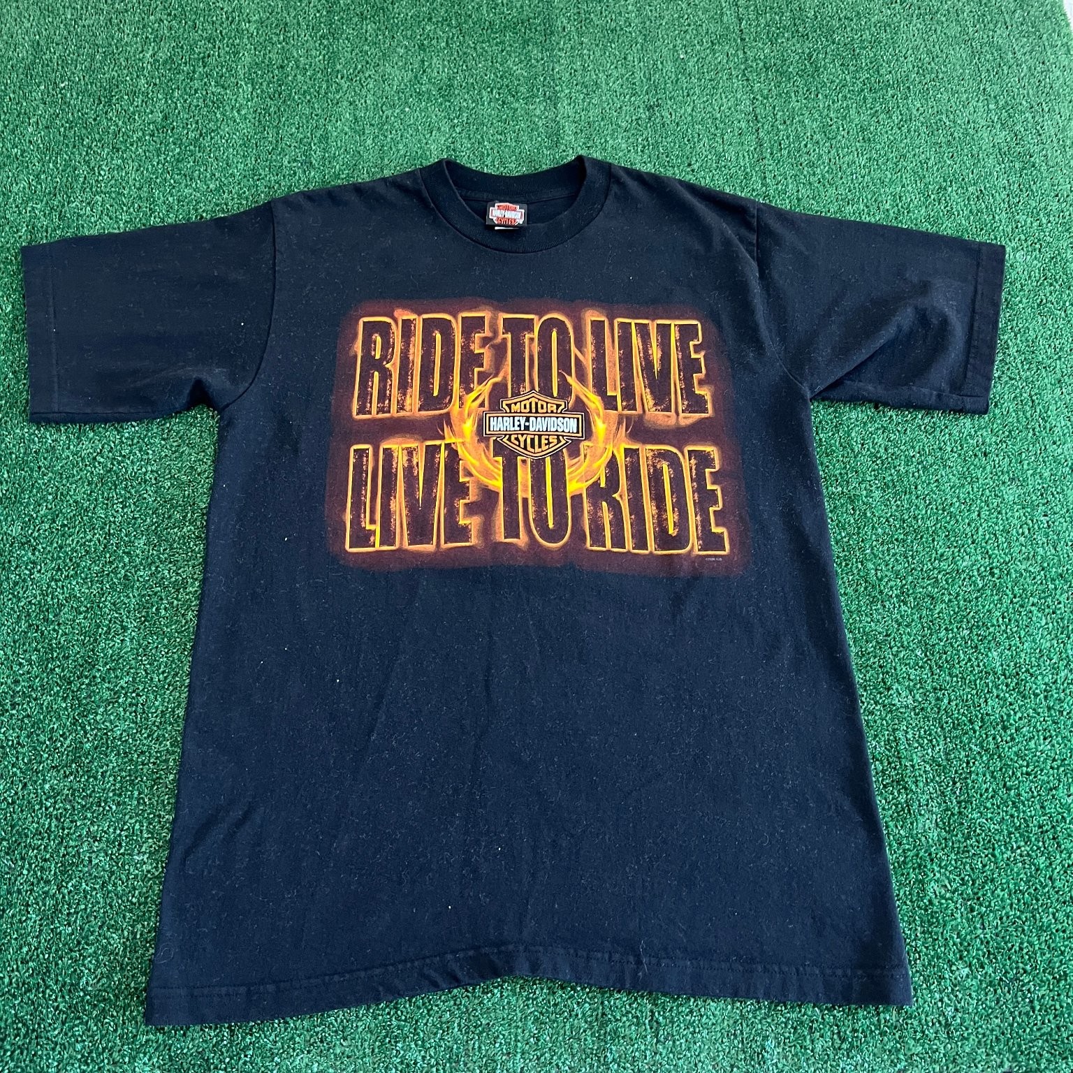 Vintage Harley-Davidson Live to Ride T-Shirt Mens Large Black USA Flames Y2K gallery