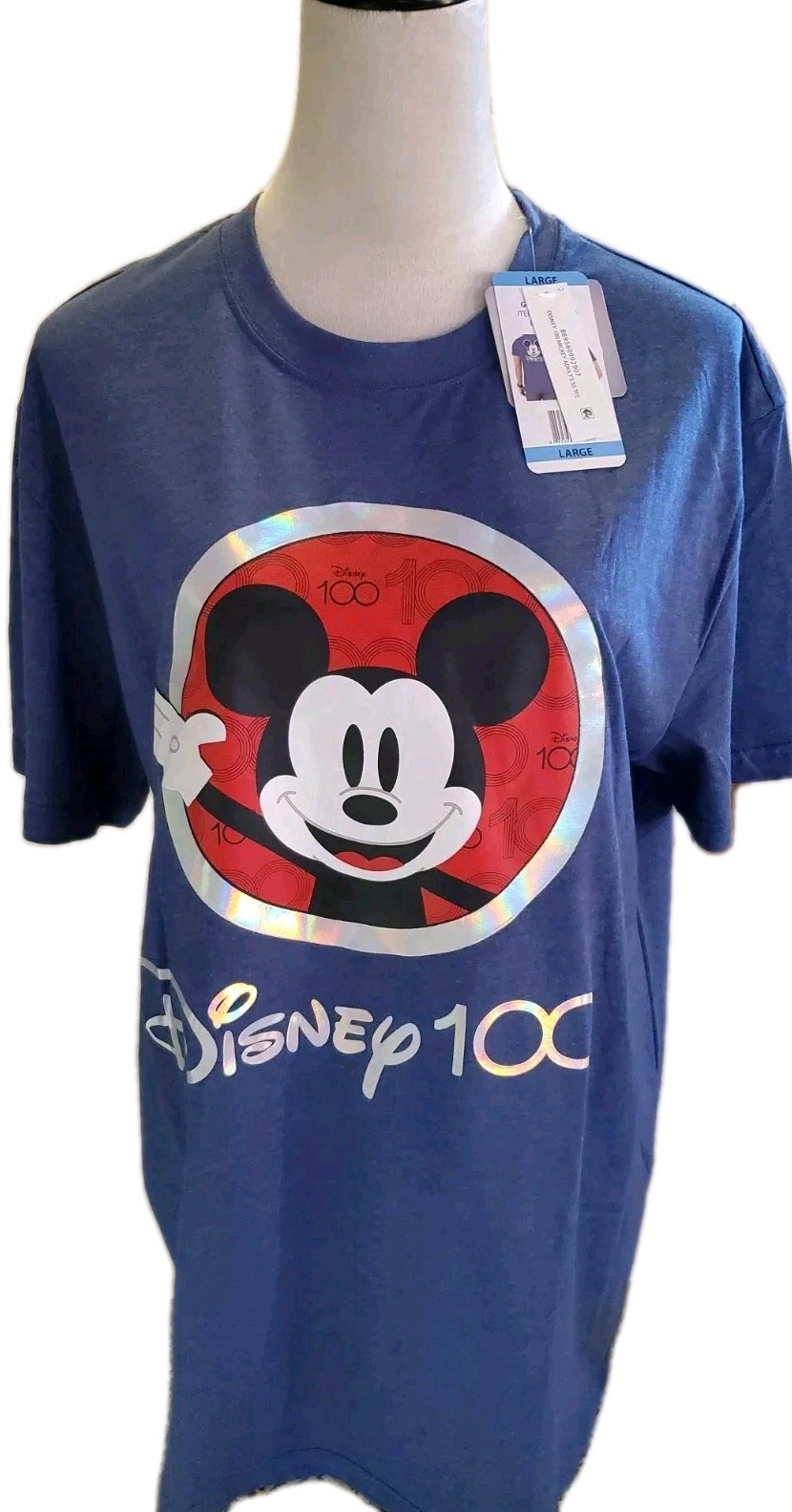 NWT Unisex Disney Blue T-Shirt 100th Celebration Front & Back Graphics Sz.Lg gallery