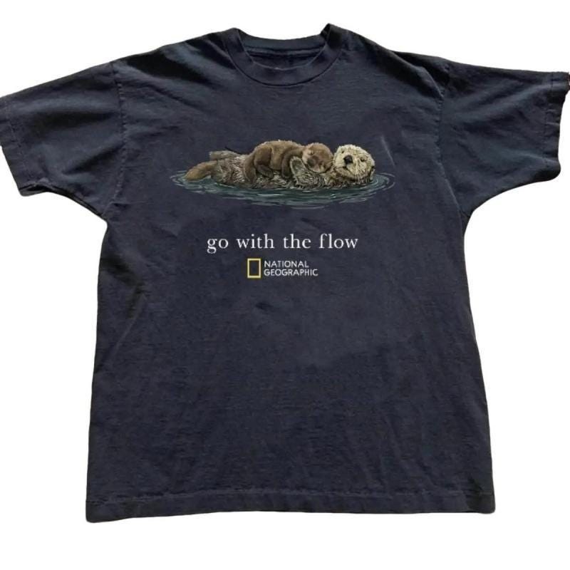 Go With The Flow Otter National Geographic T-Shirt, Vintage Unisex Tee gallery