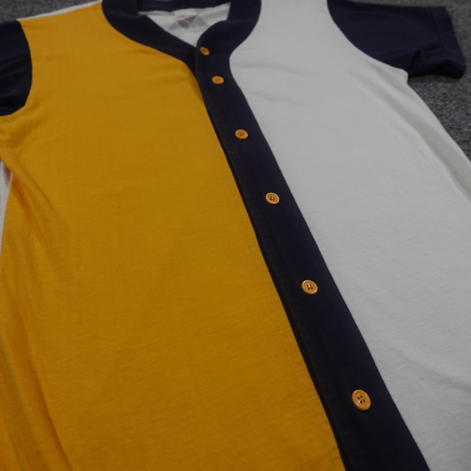 Vintage 80s Baseball Jersey Mens M Yellow Color Block Blank Button Shirt 0363 gallery