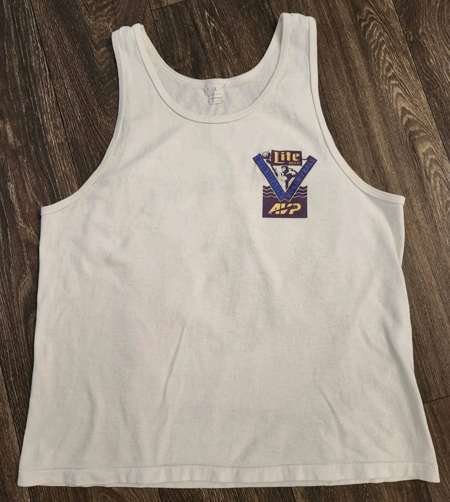Vintage Miller Lite AVP Pro Beach Volleyball Tank Top Shirt 90s L Large White 94
