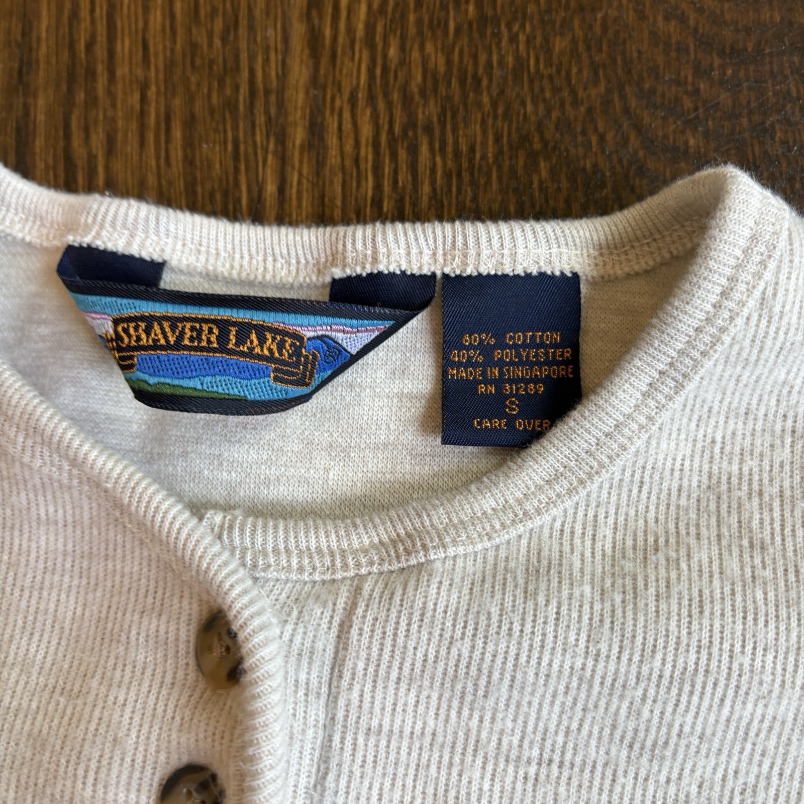 Vtg 90s Shaver Lake Knit Henley Mens S Cream Ribbed Thermal Pullover Sweater gallery