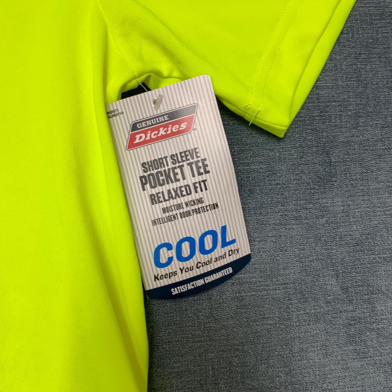 Genuine Dickies T Shirt Mens XLT Neon Green Pockets Moisture Wicking Relaxed Fit gallery