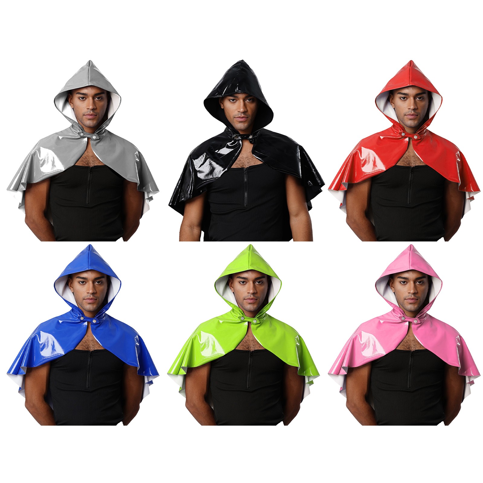 Men Wet Look Hooded Cloak Cape Bolero Steampunk Gothic Cosplay Party Disco Club gallery