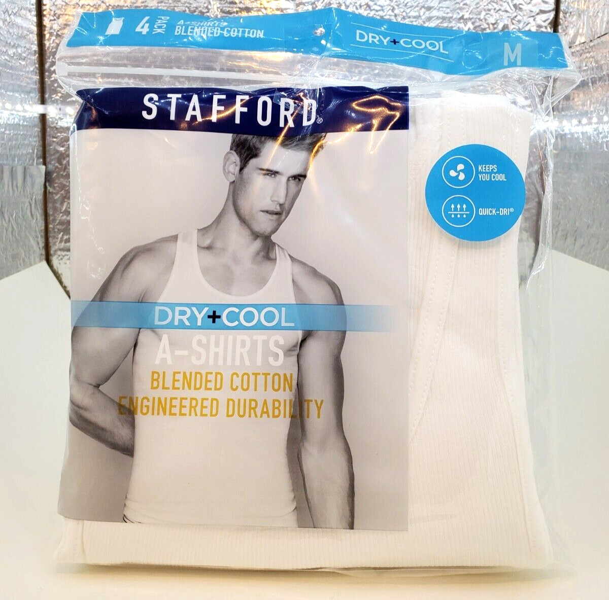 Stafford Dry+Cool 100% Blended Cotton A-Shirts Ribbed Tank Top 4 Pack Medium gallery