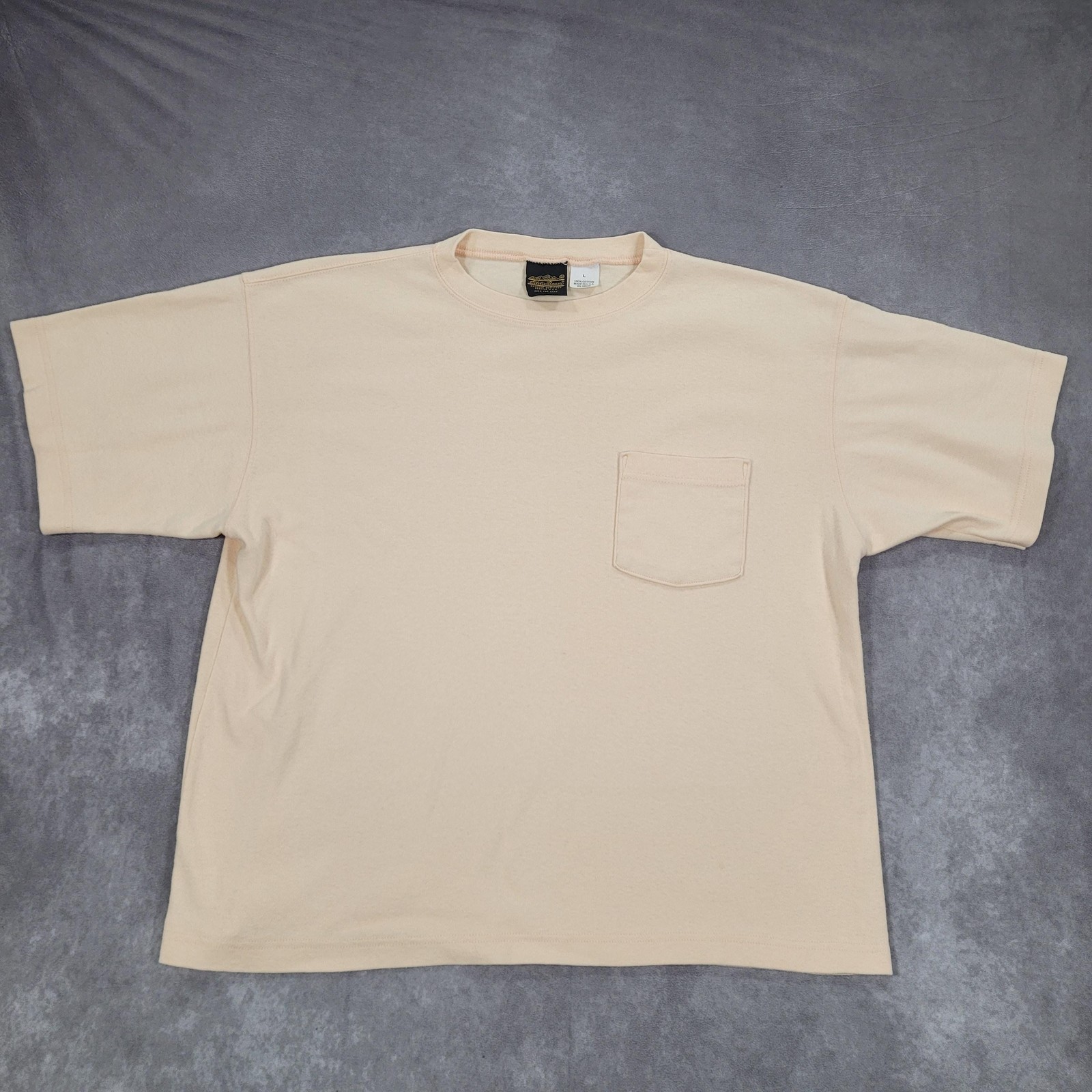Vintage Eddie Bauer Shirt Mens Large Beige Made USA Pocket Basic Boxy Minimalist gallery